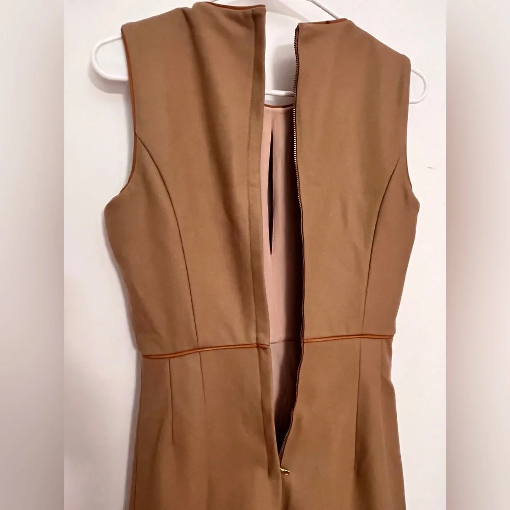 Adam Lippes - Brown Wool Midi Dress W/ Leather Trim size 0 - Picture 4 of 11